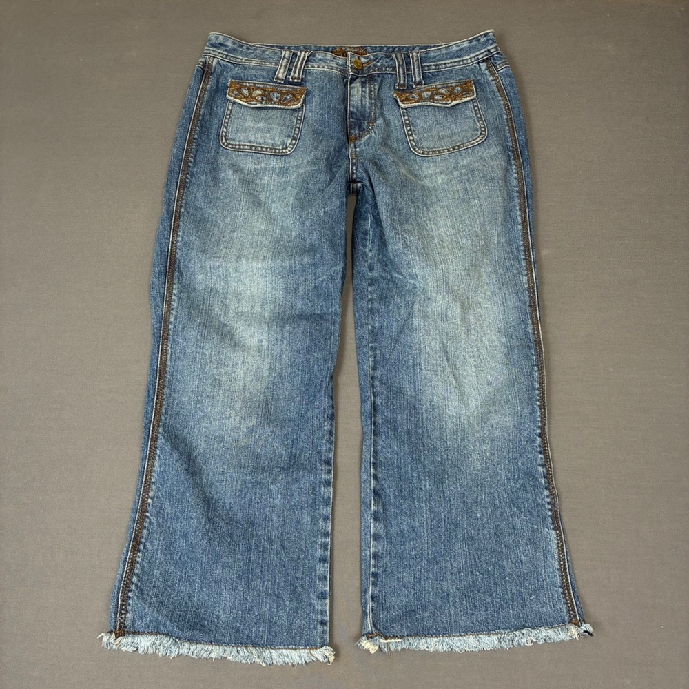 Y2K Mudd Mid Rise Patch Pocket Capri Denim Jorts Women's Size 13 (32x22)